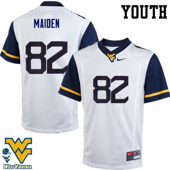 Youth West Virginia Mountaineers NCAA #82 Dominique Maiden White Authentic Nike Stitched College Football Jersey XU15X86OJ